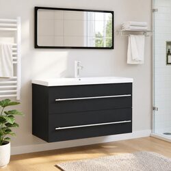 2-Piece Grey Bathroom Cabinet & Mirror Set - Engineered Wood