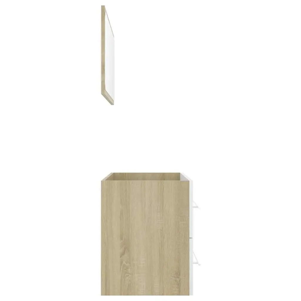 2 Piece Bathroom Set Engineered Wood Cabinet with Mirror White Sonoma Oak