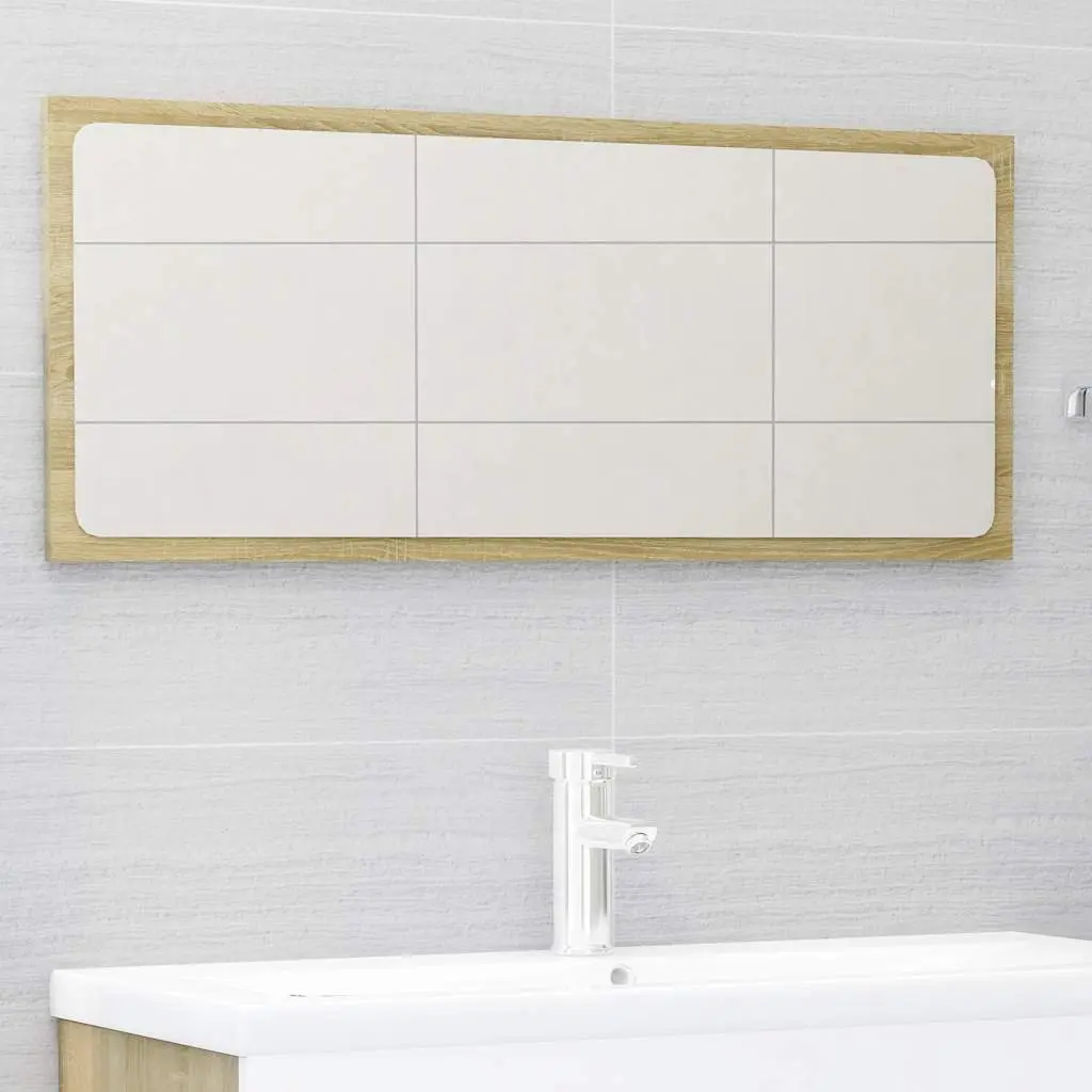 2 Piece Bathroom Set Engineered Wood Cabinet with Mirror White Sonoma Oak