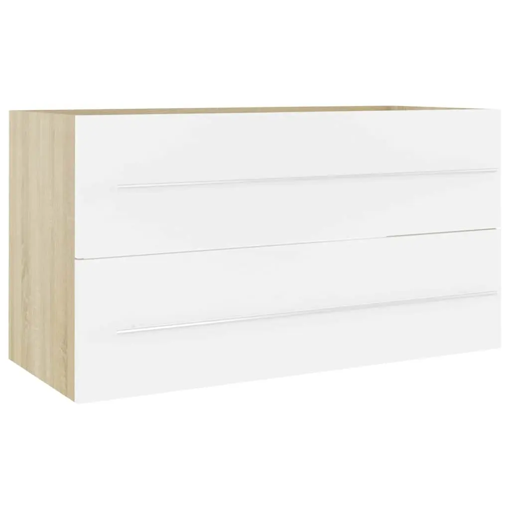 2 Piece Bathroom Set Engineered Wood Cabinet with Mirror White Sonoma Oak