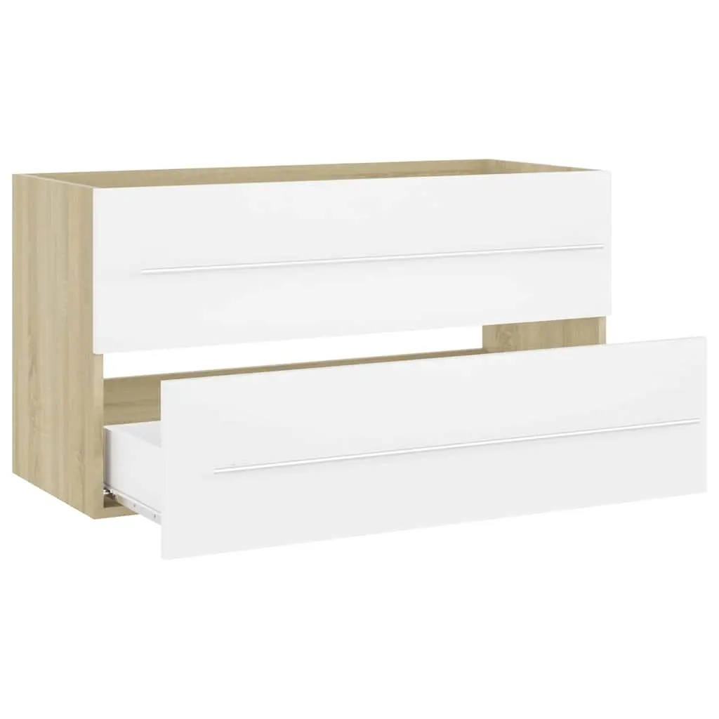 2 Piece Bathroom Set Engineered Wood Cabinet with Mirror White Sonoma Oak