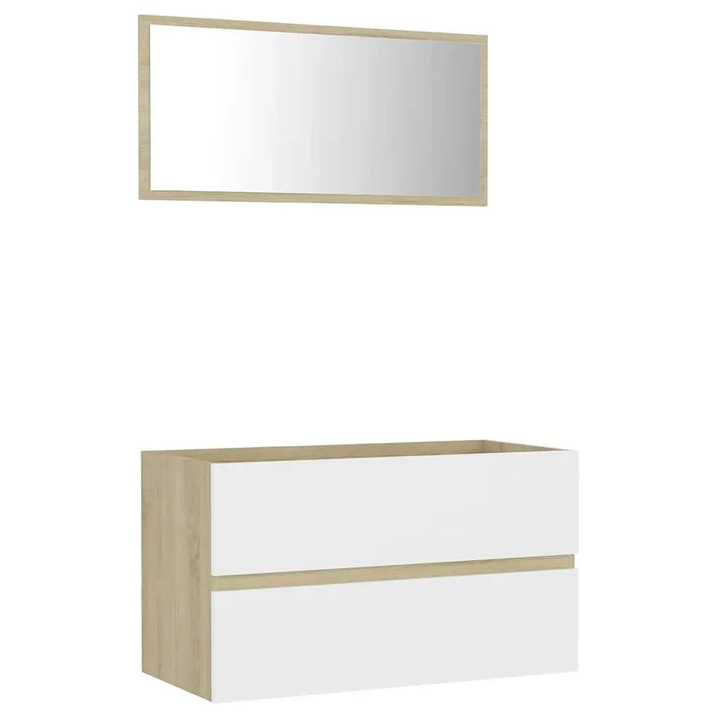 Bathroom Furniture Set 2 Piece White Sonoma Oak Mirror Cabinet