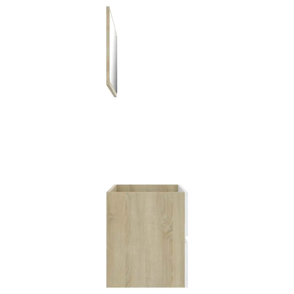 Bathroom Furniture Set 2 Piece White Sonoma Oak Mirror Cabinet