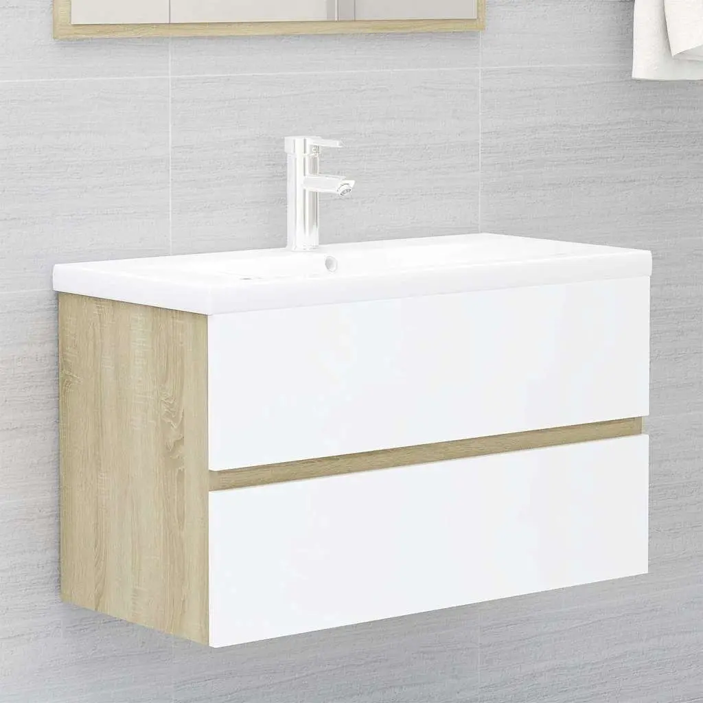 Bathroom Furniture Set 2 Piece White Sonoma Oak Mirror Cabinet