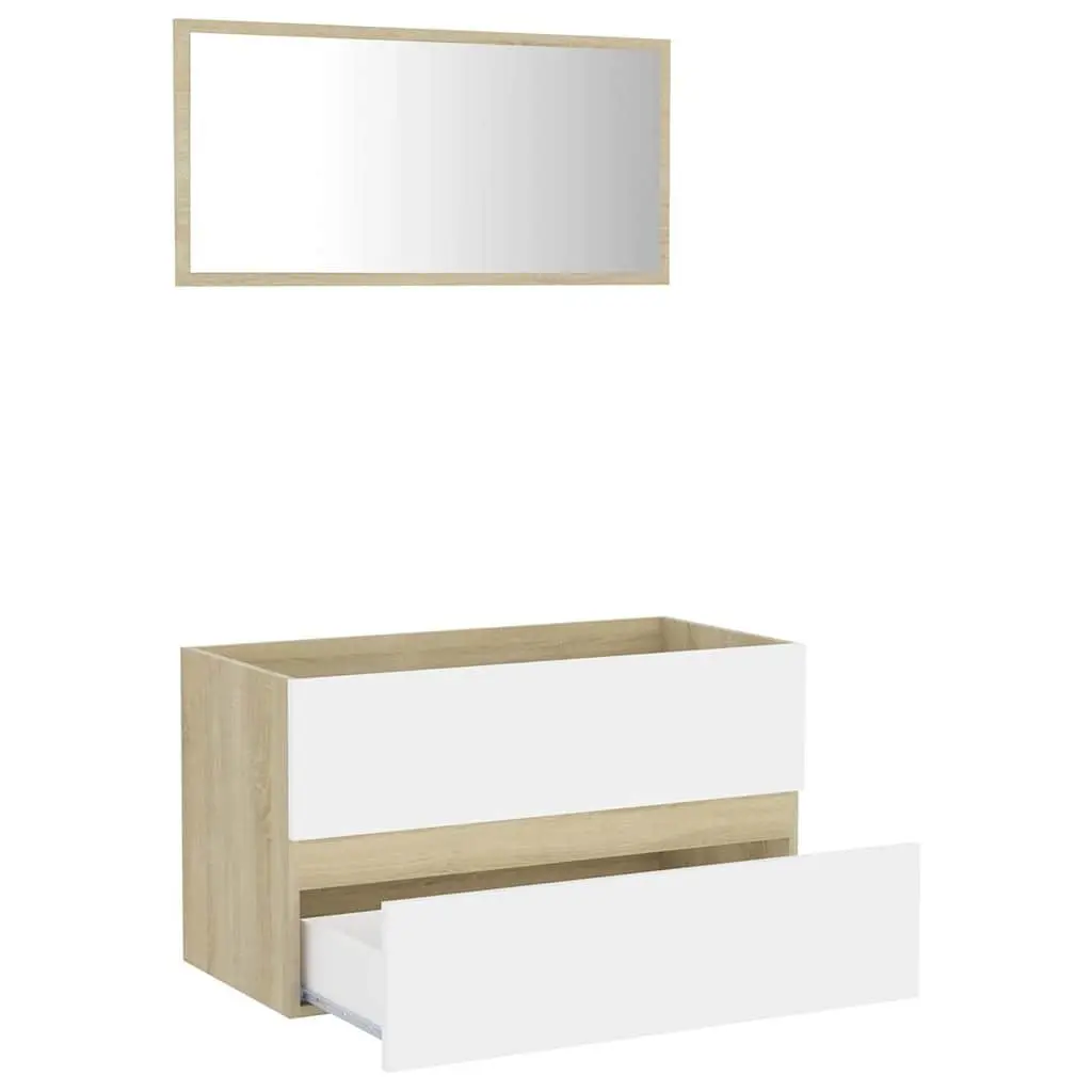 Bathroom Furniture Set 2 Piece White Sonoma Oak Mirror Cabinet