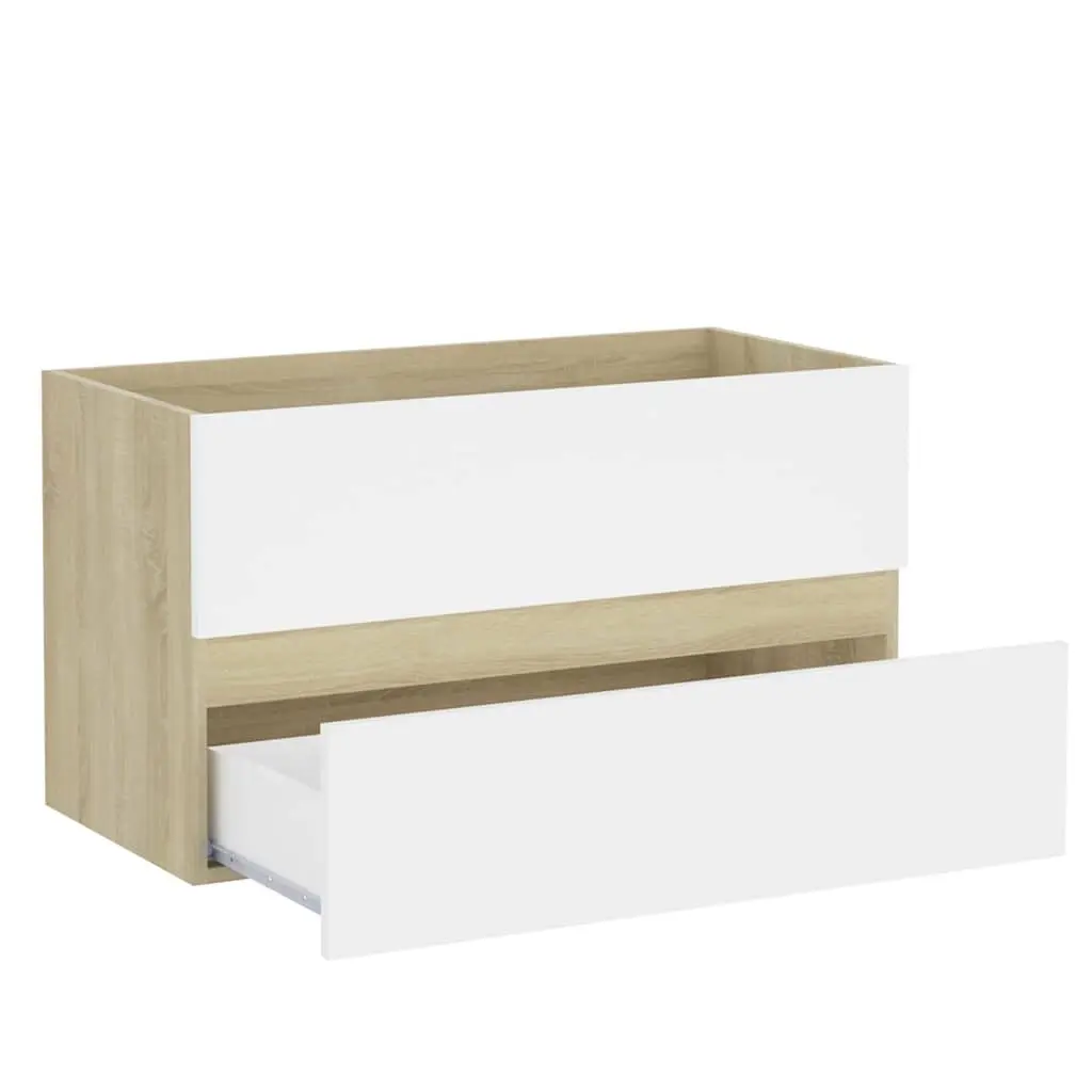 Bathroom Furniture Set 2 Piece White Sonoma Oak Mirror Cabinet