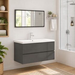 Grey High Gloss Bathroom Cabinet and Mirror Specifications