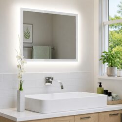 60x8.5x37cm LED Bathroom Mirror in White with RGB Lighting