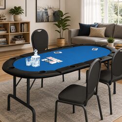 10-Player Poker Table with Blue Felt and Integrated Cup Holders