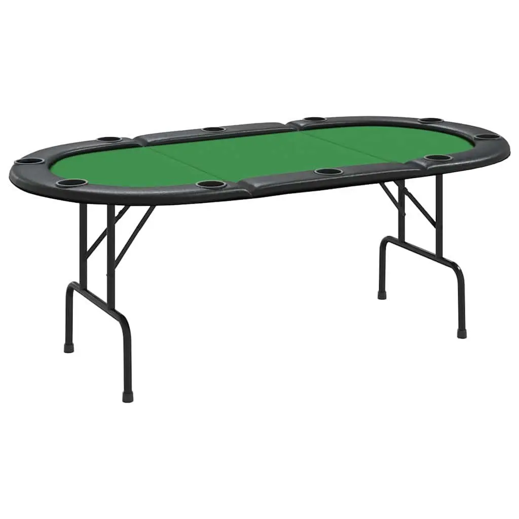 Poker Table 10-Player Folding Gaming Table Green Padded Rim Cup Holders