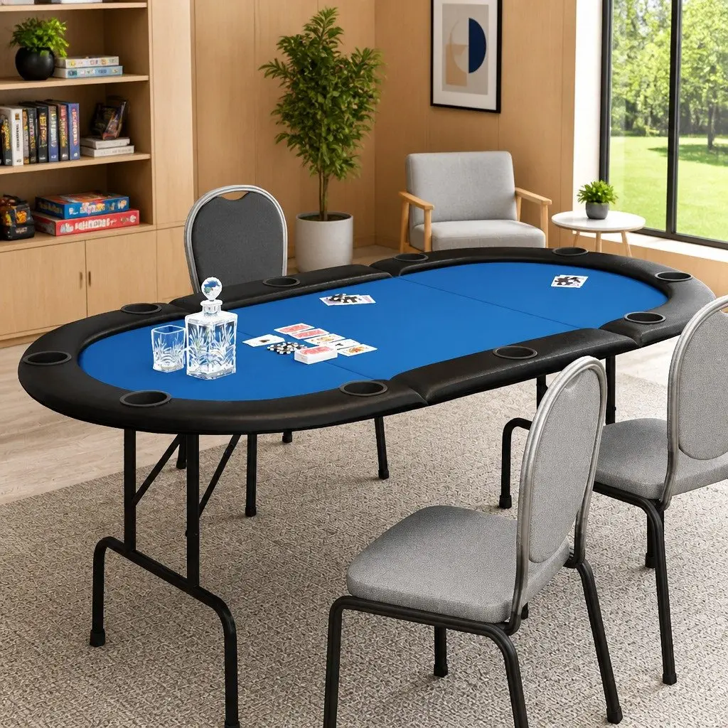 Folding Poker Table 10-Player Blue 207x106x76cm