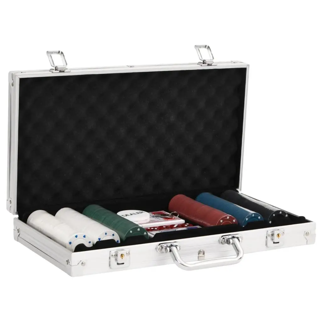 Poker Chip Set for Home Use 300 Pieces with Dice Cards Dealer Button Carry Case
