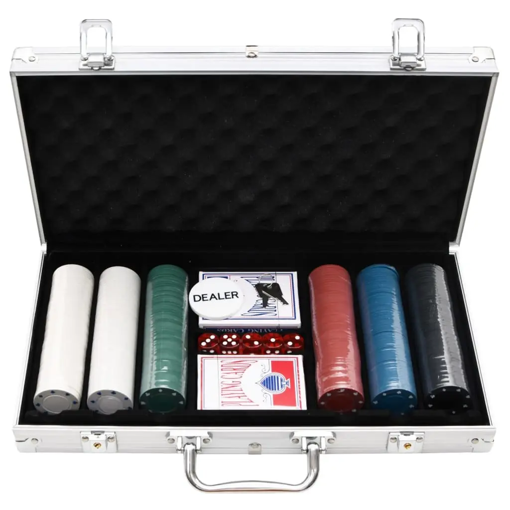 Poker Chip Set for Home Use 300 Pieces with Dice Cards Dealer Button Carry Case