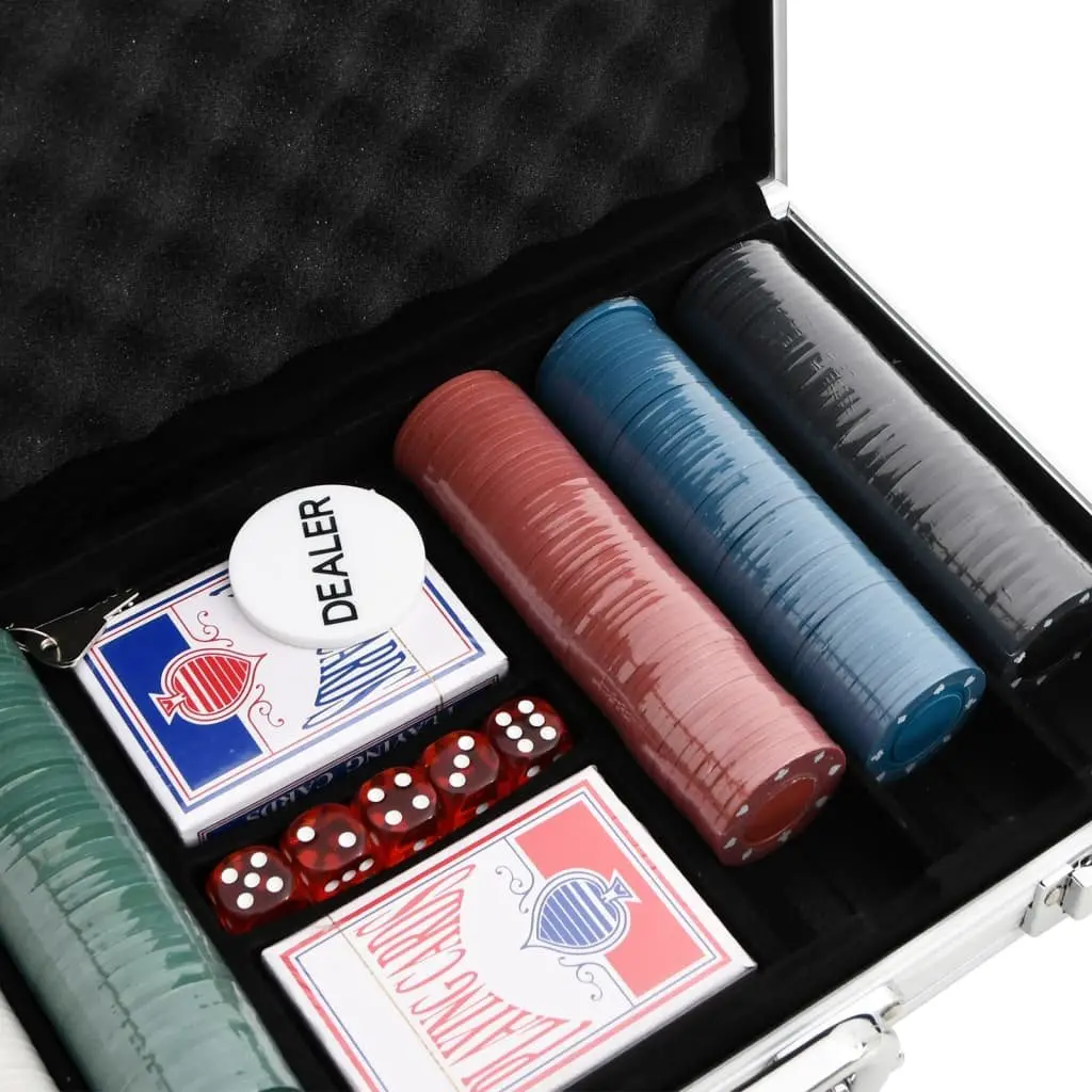 Poker Chip Set for Home Use 300 Pieces with Dice Cards Dealer Button Carry Case