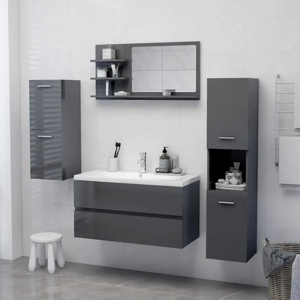 Wall Mounted Grey Bathroom Mirror Unit