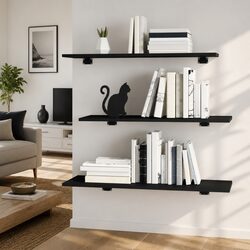 Black Floating Shelves: 4 Boards of Engineered Wood