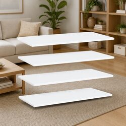 Floating Shelf Boards Set - 4 White Shelves, 80 x 40 x 1.5 cm