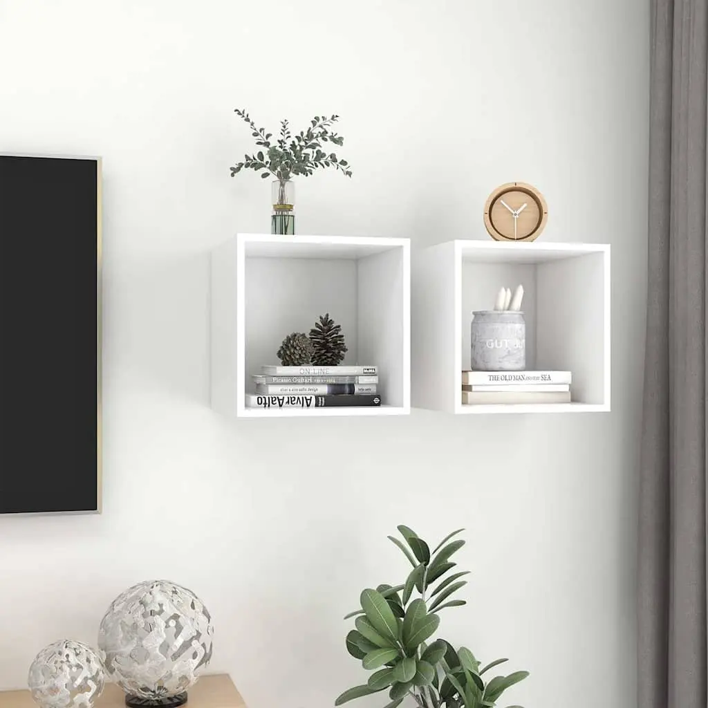 Wall Cabinet for Storage 37x37x37 cm White Engineered Wood 2 Piece