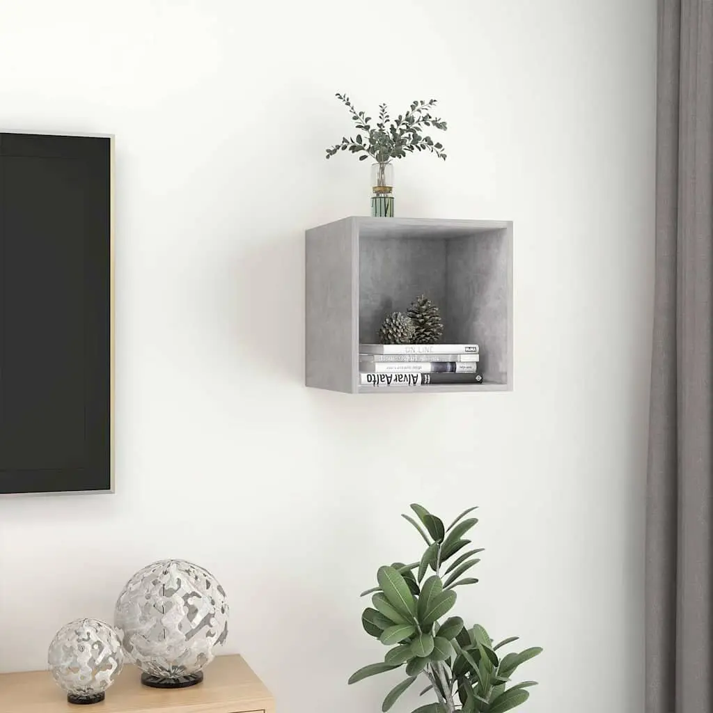 Wall Cabinet Grey Floating Storage Shelf Cube Engineered Wood Home Decor
