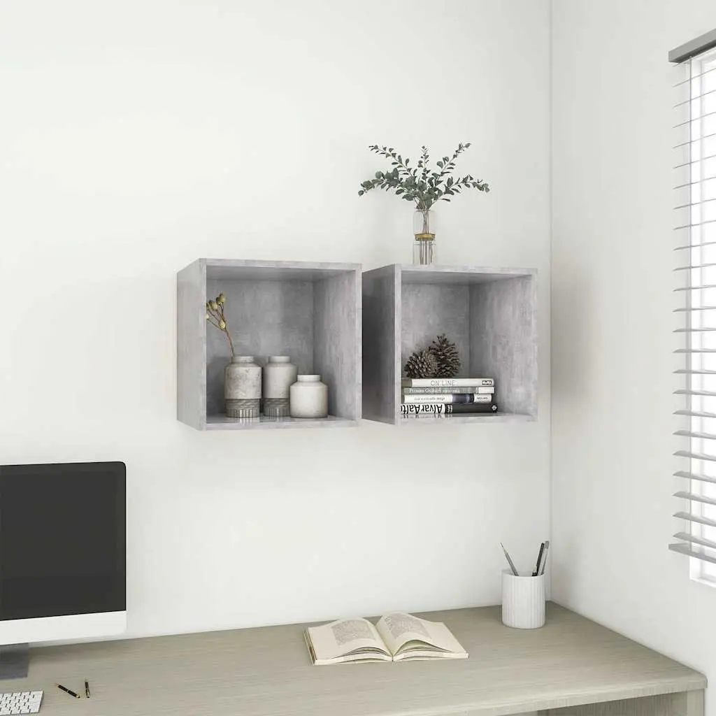 Wall Cabinet Grey Floating Storage Shelf Cube Engineered Wood Home Decor
