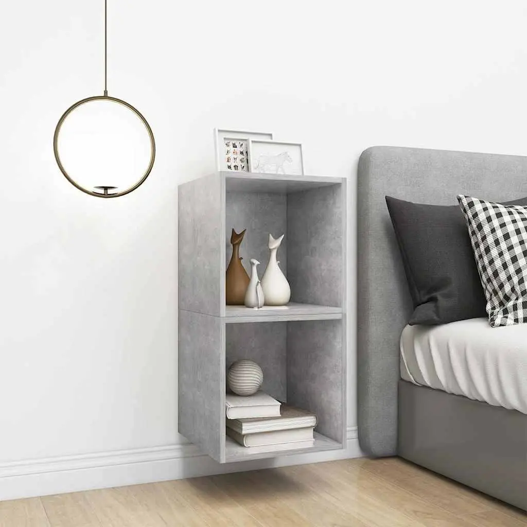 Grey Wall Storage Unit Pair 37x37x37cm Engineered Wood Floating Shelf