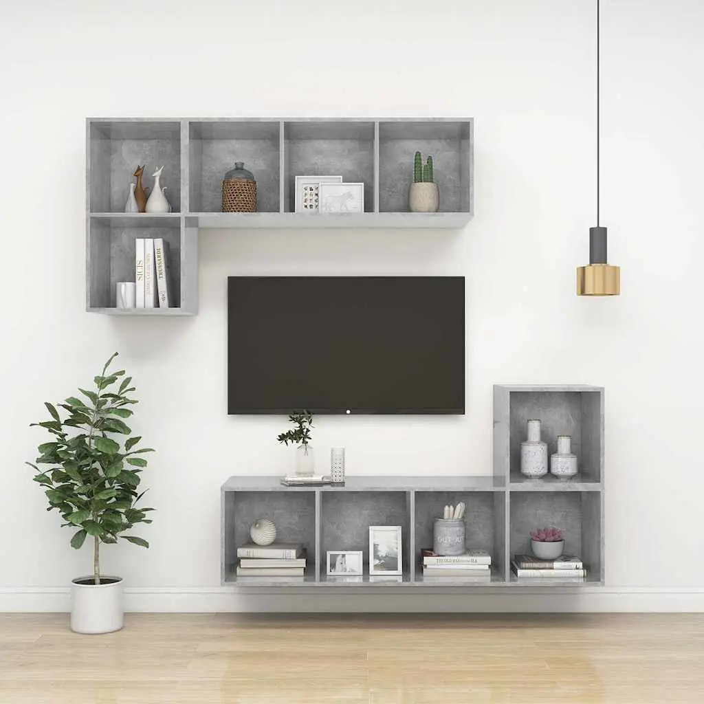 Grey Wall Storage Unit Pair 37x37x37cm Engineered Wood Floating Shelf