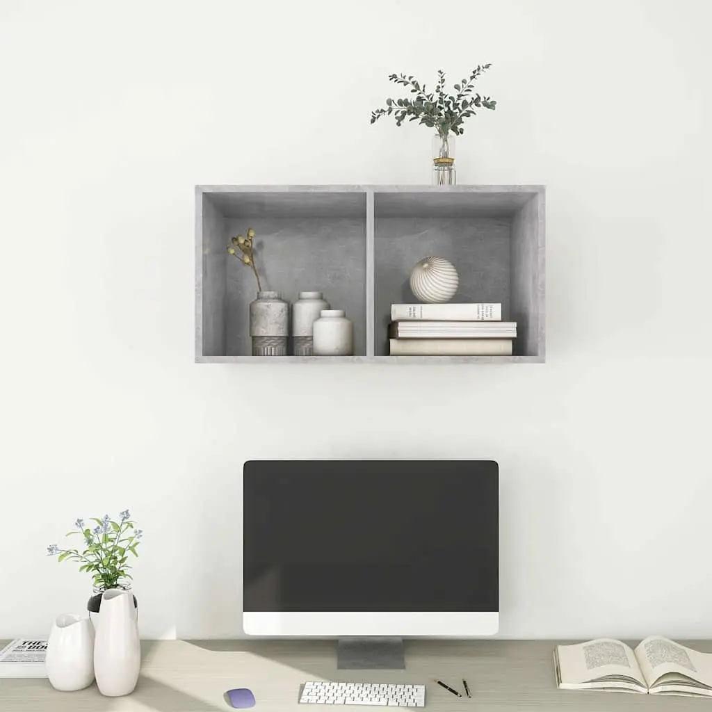 Wall-mounted TV Cabinet Living Room Grey Concrete Engineered Wood 37 x 37 x 72 cm