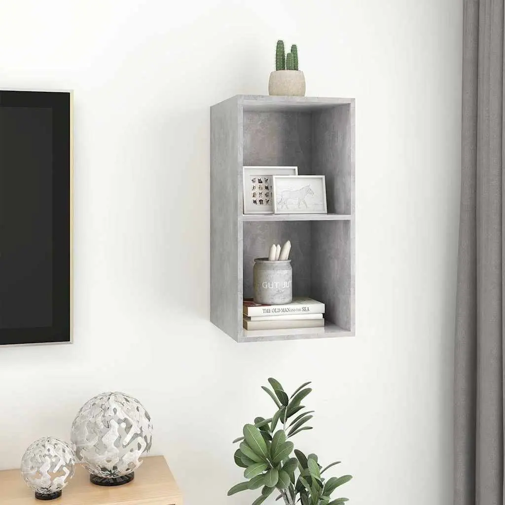 Wall-mounted TV Cabinet Living Room Grey Concrete Engineered Wood 37 x 37 x 72 cm