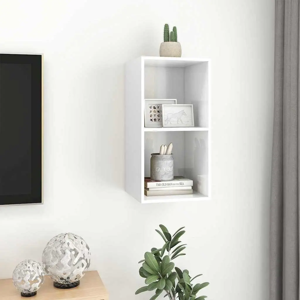 White Wall-mounted TV Cabinet High Gloss 2 Compartment Storage Display Unit