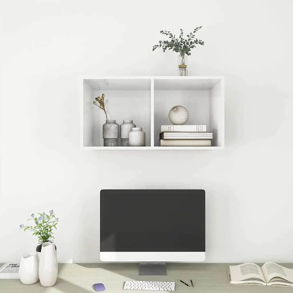 White Wall-mounted TV Cabinet High Gloss 2 Compartment Storage Display Unit
