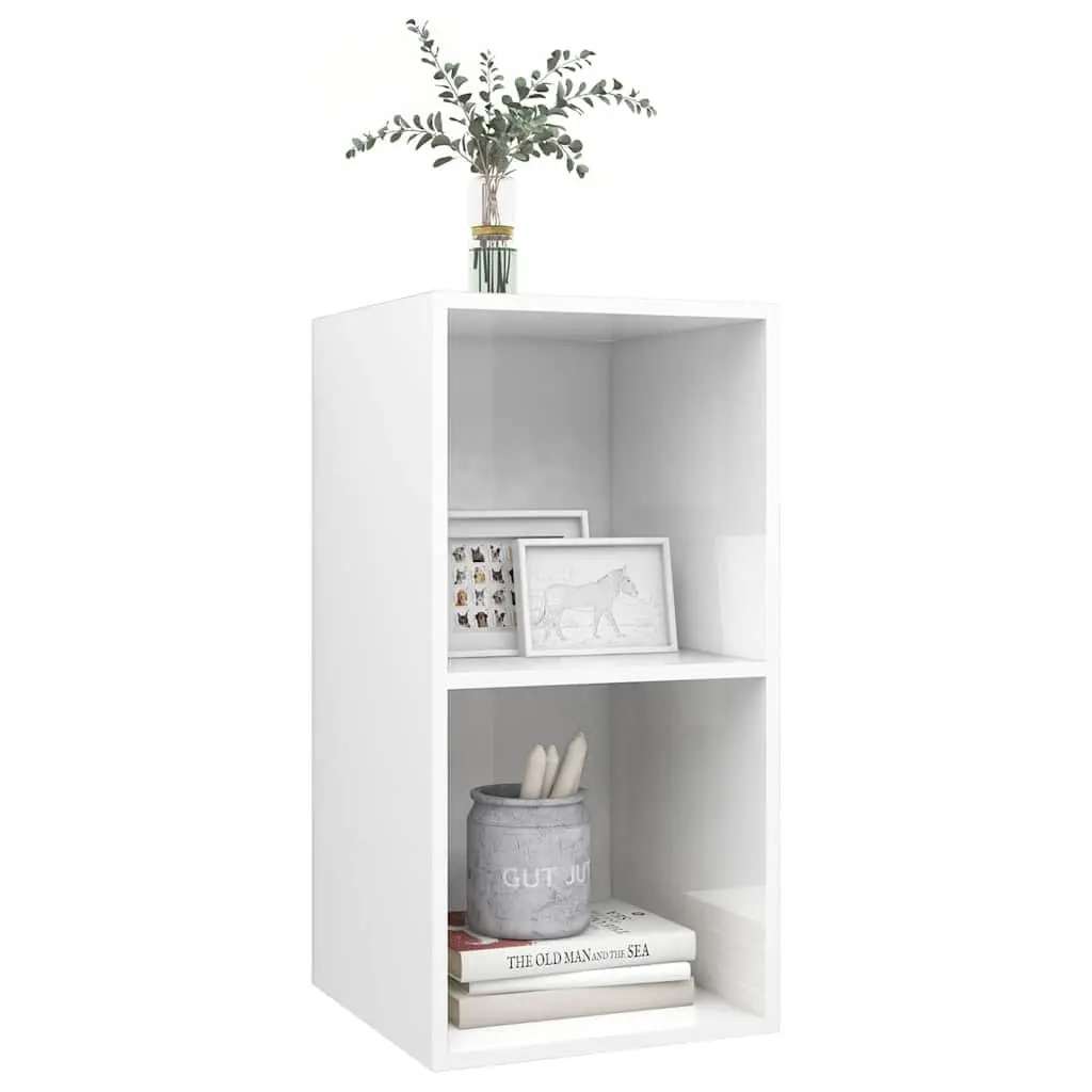 White Wall-mounted TV Cabinet High Gloss 2 Compartment Storage Display Unit