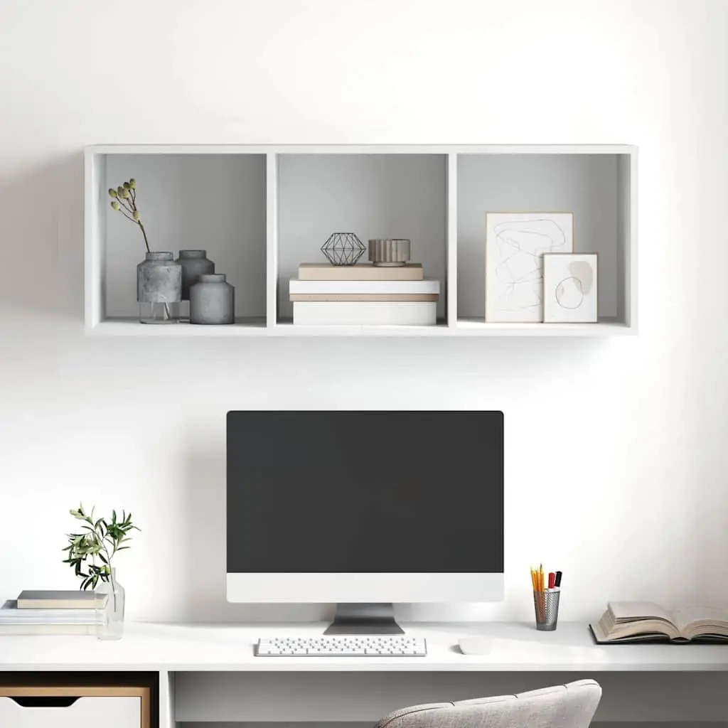 Wall-mounted TV Cabinet White Storage Unit 3 Compartments Display Organiser