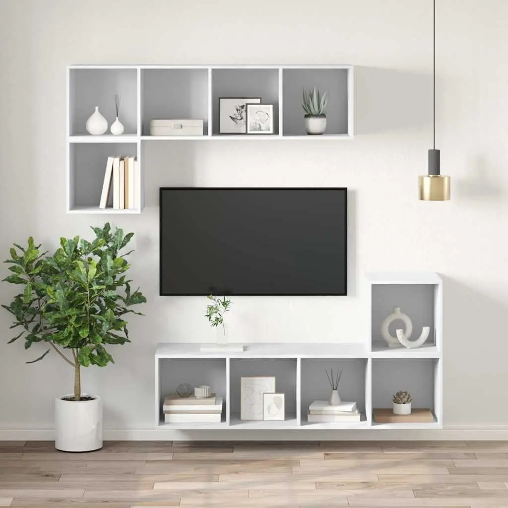 Wall-mounted TV Cabinet White Storage Unit 3 Compartments Display Organiser