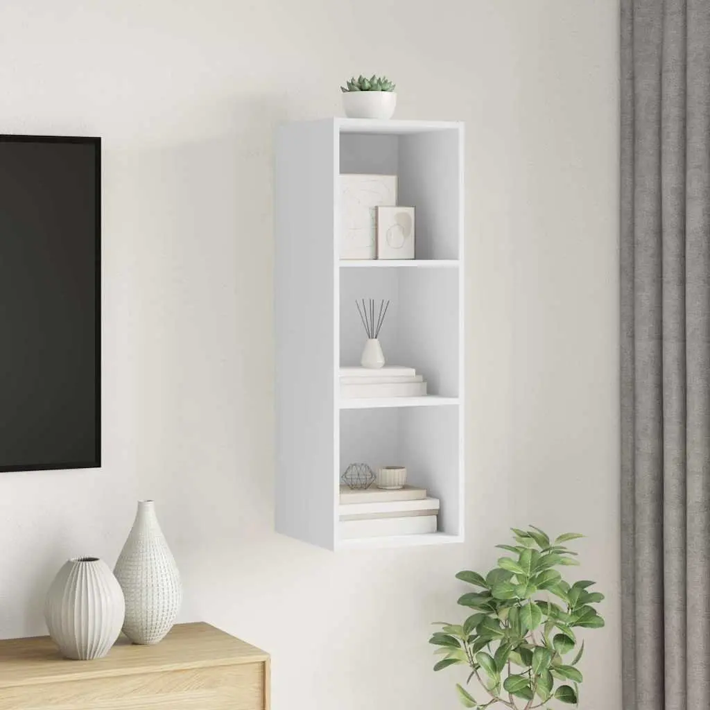 Wall-mounted TV Cabinet White Storage Unit 3 Compartments Display Organiser