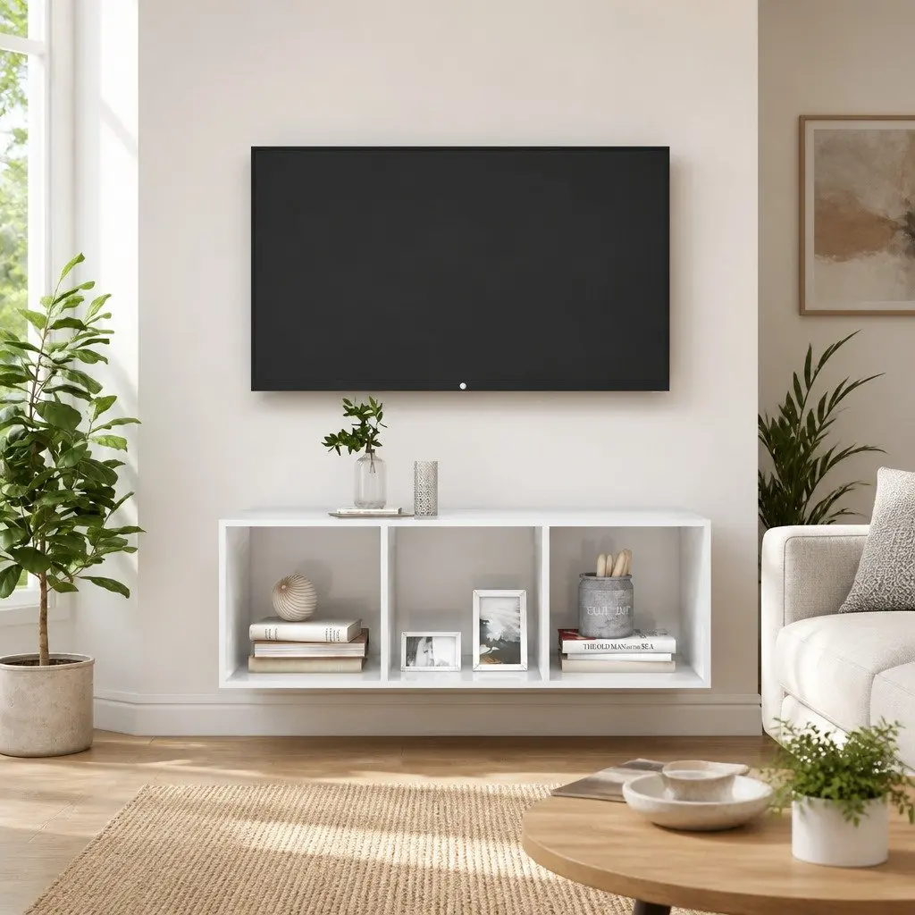 Wall-mounted TV Cabinet for Living Room High Gloss White 3 Compartments