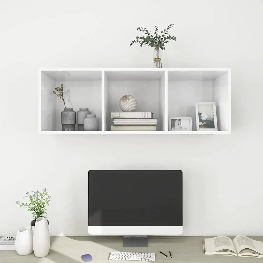 Wall-mounted TV Cabinet for Living Room High Gloss White 3 Compartments