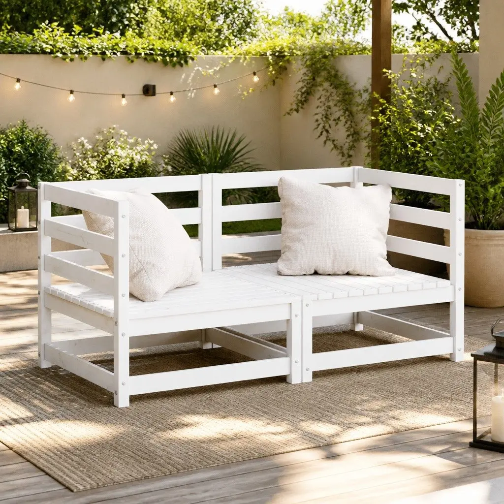 Outdoor Corner Sofa 2 Piece Set White Garden Patio Modular Sectional Seating