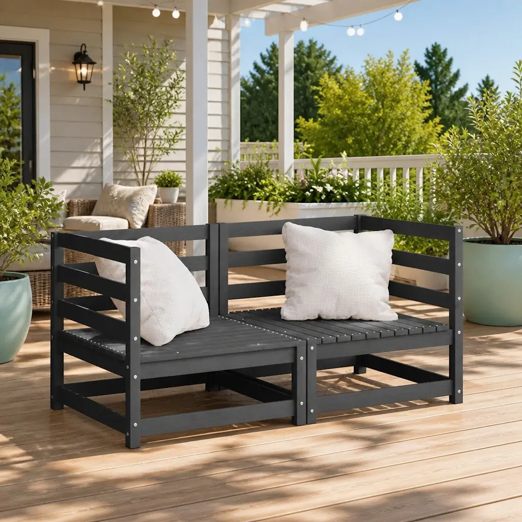 Outdoor Corner Sofa Set 2 pcs Garden Modular Lounge Grey Pinewood