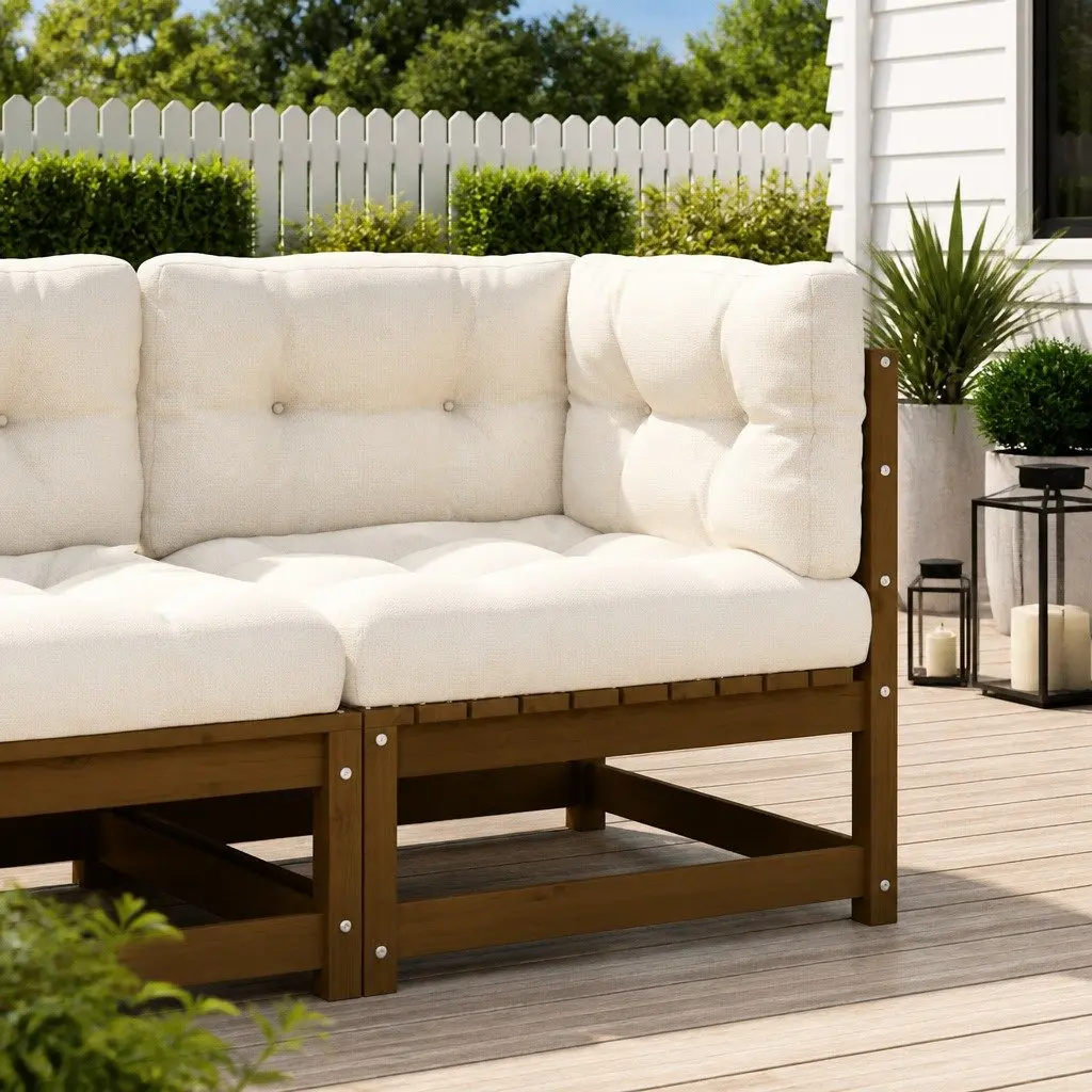 Garden Corner Sofa with Cream Cushions Solid Pinewood Brown Outdoor Sectional