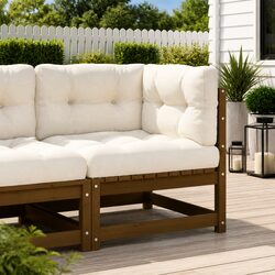 Garden Corner Sofa with Cream Cushions Solid Pinewood Brown Outdoor Sectional