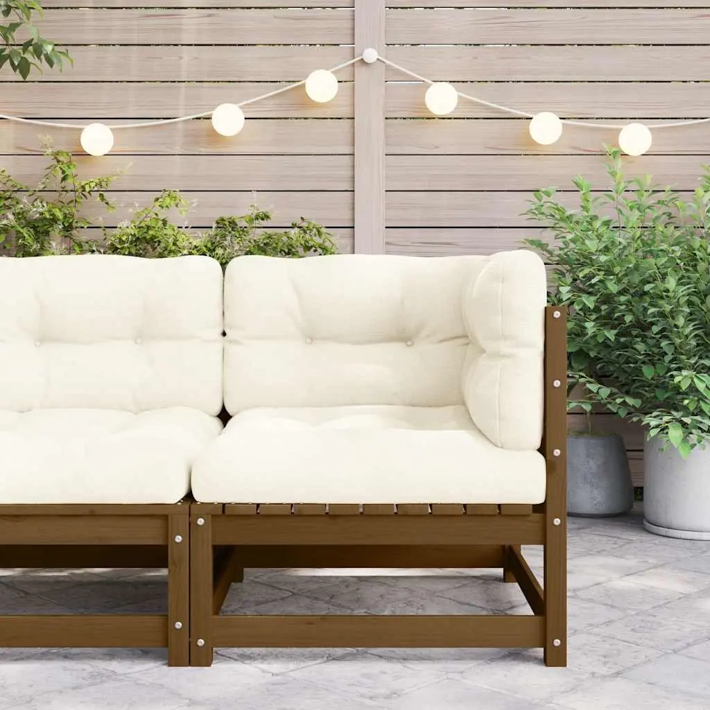 Garden Corner Sofa with Cream Cushions Solid Pinewood Brown Outdoor Sectional