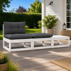 3 Piece Garden Lounge Set with Cushions White Outdoor Sectional Seating Sofa