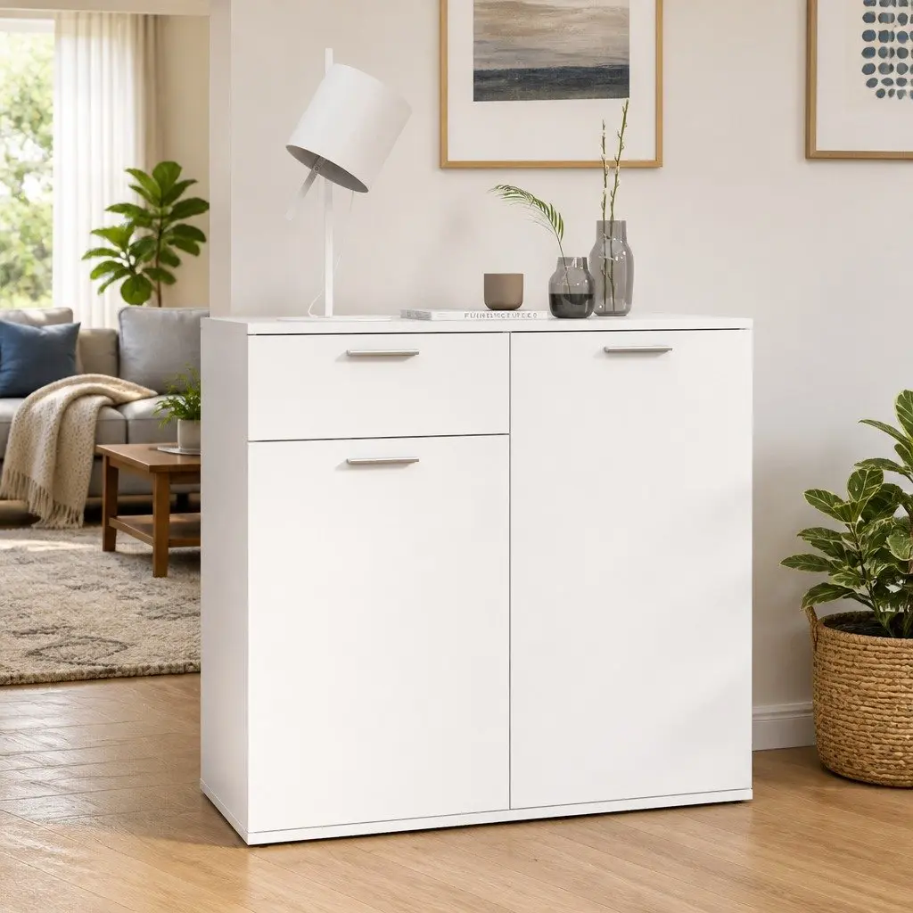 Sideboard Storage Cabinet Home Furniture 80x36x75cm White 2 Doors Drawer