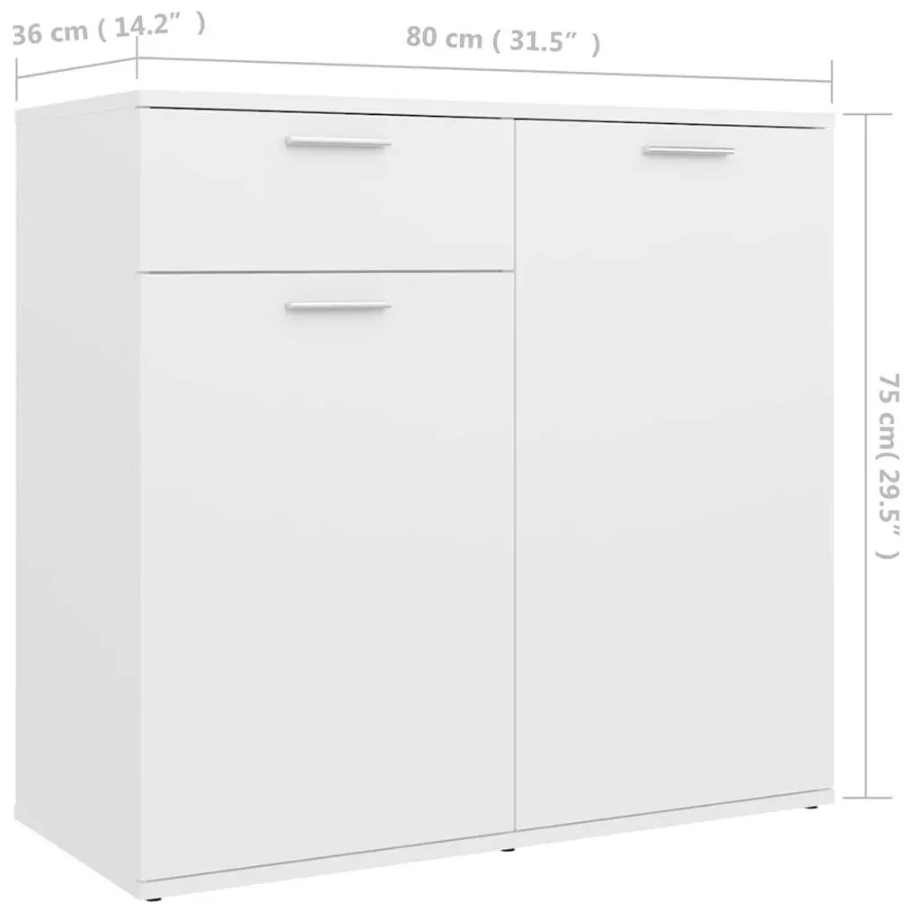 Sideboard Storage Cabinet Home Furniture 80x36x75cm White 2 Doors Drawer