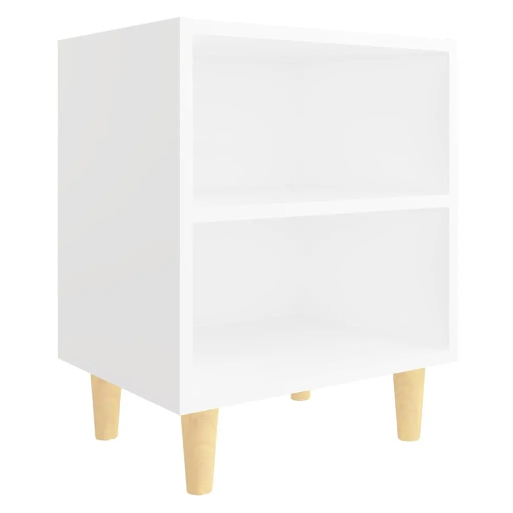 Bedside Table White Nightstand Wooden Legs Two Shelves 40 x 30 x 50 cm
