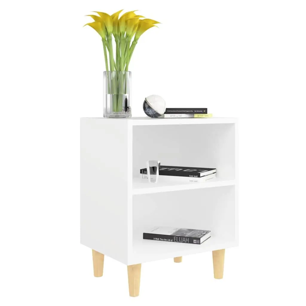Bedside Table White Nightstand Wooden Legs Two Shelves 40 x 30 x 50 cm