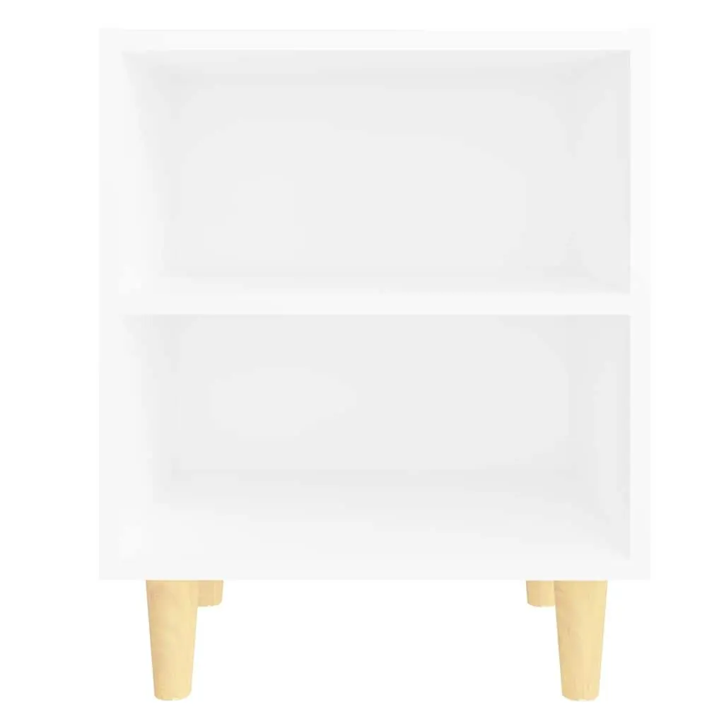 Bedside Table White Nightstand Wooden Legs Two Shelves 40 x 30 x 50 cm