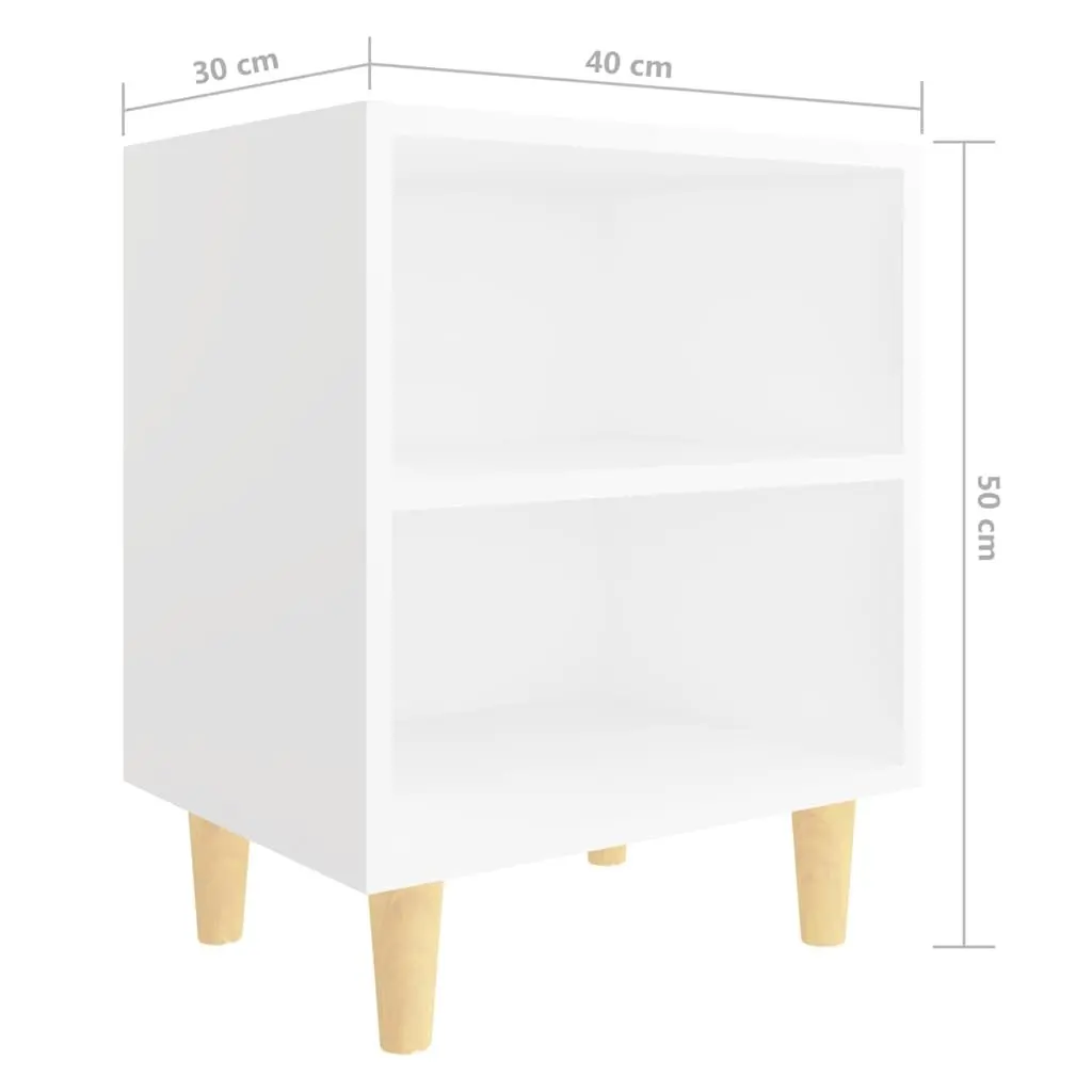 Bedside Table White Nightstand Wooden Legs Two Shelves 40 x 30 x 50 cm