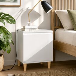 White Nightstands with Solid Wood Legs - Dimensions: 40x30x50cm