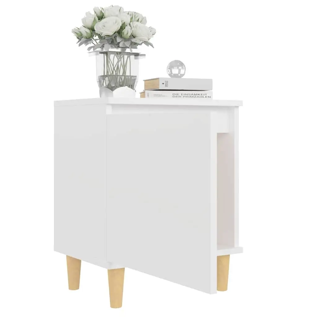 Bedside Table Nightstand with Solid Wood Legs White Storage Cabinet 2 Pieces